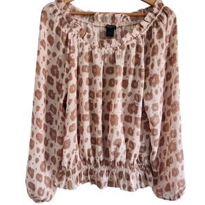 Ann Taylor Beige & Brown Boho Floral Print Blouse Size Medium